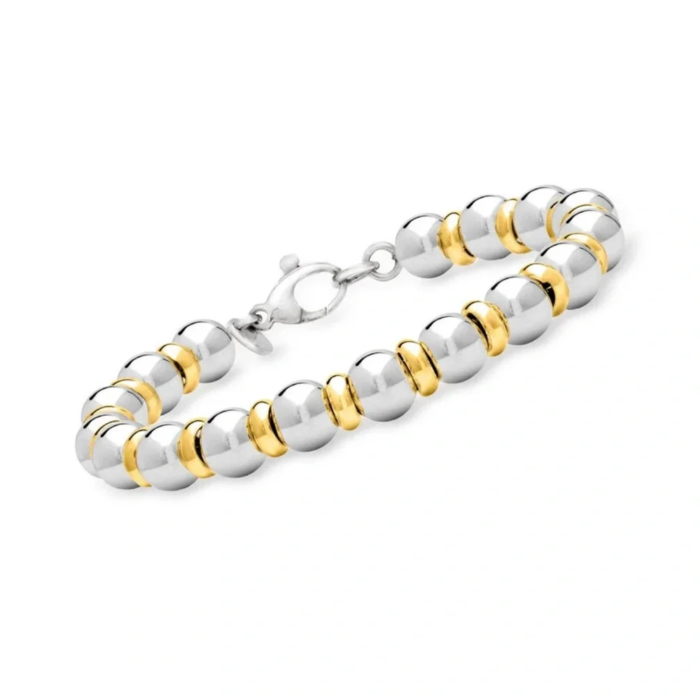 Ross Simons Sterling Silver with 22kt Gold Overlay Bracelet q - Picture 2 of 6